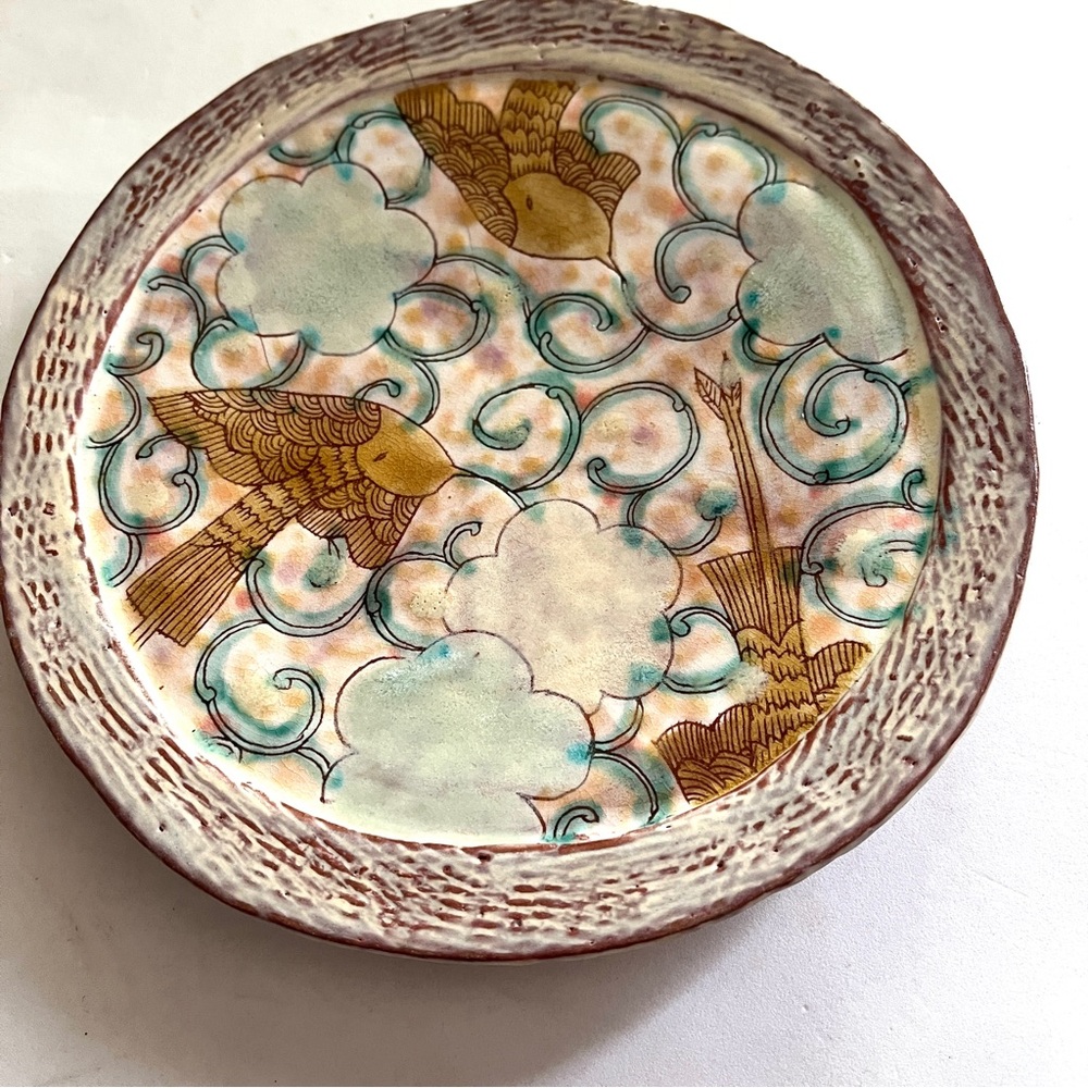SHOKO Teruyama Ceramic Artist- Plate with Bird Design. Detailed & Timeless. New.
